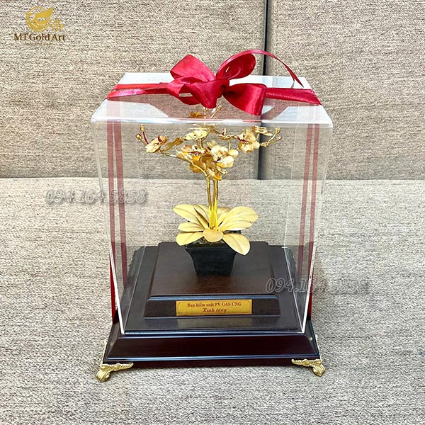 Quà tặng đối tác- PV GAS- chậu hoa lan dát vàng