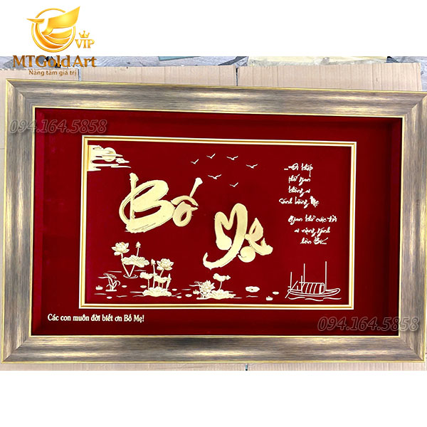 Quà tặng mừng thọ Bố mẹ- tranh chữ bố mẹ dát vàng mtgoldart