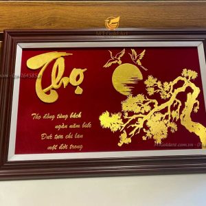 Tranh Chữ Thọ Dát Vàng 24k (40x65cm)- Quà Mừng Thọ Ý Nghĩa tranh chu tho 4065 qua tang mung tho ong ba y nghia