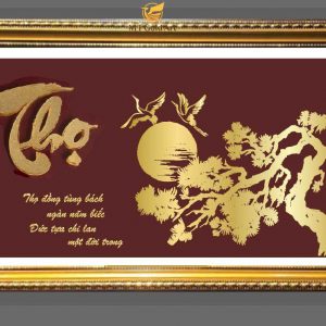 Tranh Chữ Thọ Dát Vàng 24k (40x65cm)- Quà Mừng Thọ Ý Nghĩa tranh chu tho qua mung tho ong ba y nghia