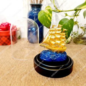 Mô Hình Thuyền Dát Vàng Dạng Chuông (15x11x11cm) chuong thuyen qua tang vang cao cap y nghia