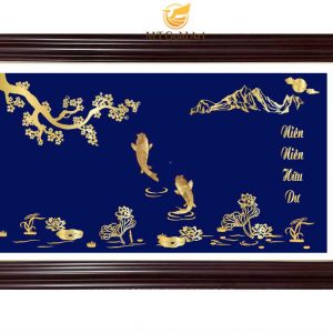 Tranh cá chép hoa sen- Quà tặng khách hàng cao cấp, ý nghĩa