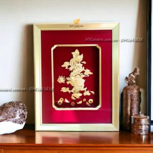 Tranh Rồng Phú Quý Dát Vàng (27x34cm) tranh rong phu quy qua tet bieu sep cao cap