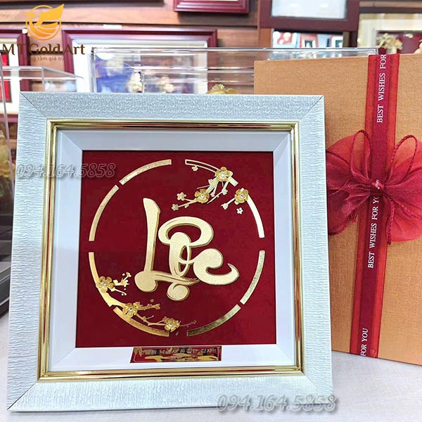 Quà tặng đối tác người Hàn Quốc- tranh chữ Lộc dát vàng