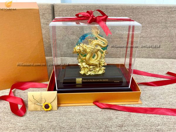 quà tặng kỷ niệm 30 năm thành lập -Olimix- tượng rồng phú quý dát vàng