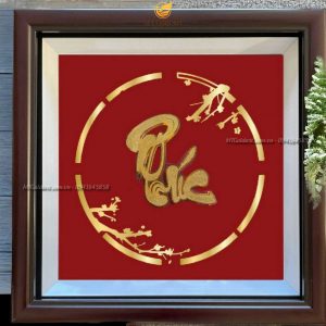 Tranh Chữ Phúc Dát Vàng 24k (24x24cm) tranh chu phu 2525 qua mung tho cao cap y nghia