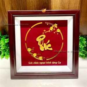 Tranh Chữ Phúc Dát Vàng 24k (24x24cm) tranh chu phuc 2525 qua tang mung tho cu y nghia