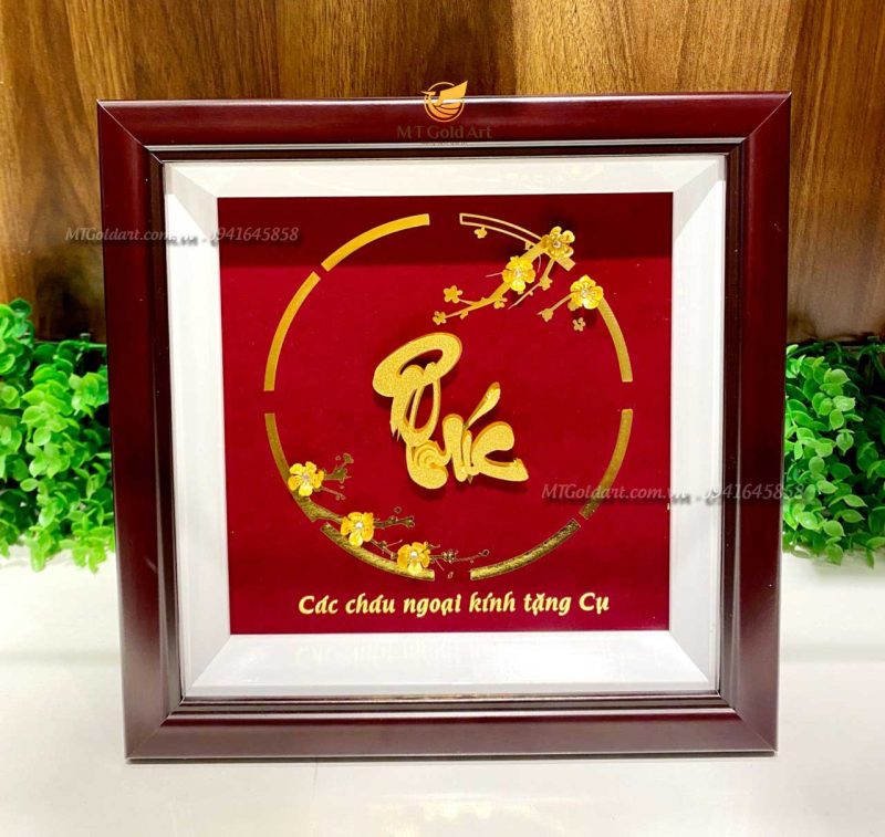 Quà Mừng Thọ Cụ Ý Nghĩa- Các Cháu Kính Tặng- Tranh chữ Phúc Dát Vàng 24k Tranh chữ Phúc- Quà tặng mừng thọ cụ ý nghĩa