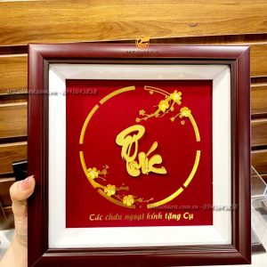 Tranh Chữ Phúc Dát Vàng 24k (24x24cm) tranh chu phuc 2525 qua tang mung tho cu y nghia1