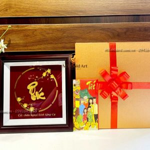 Tranh Chữ Phúc Dát Vàng 24k (24x24cm) tranh chu phuc 2525 qua tang mung tho cu y nghia2