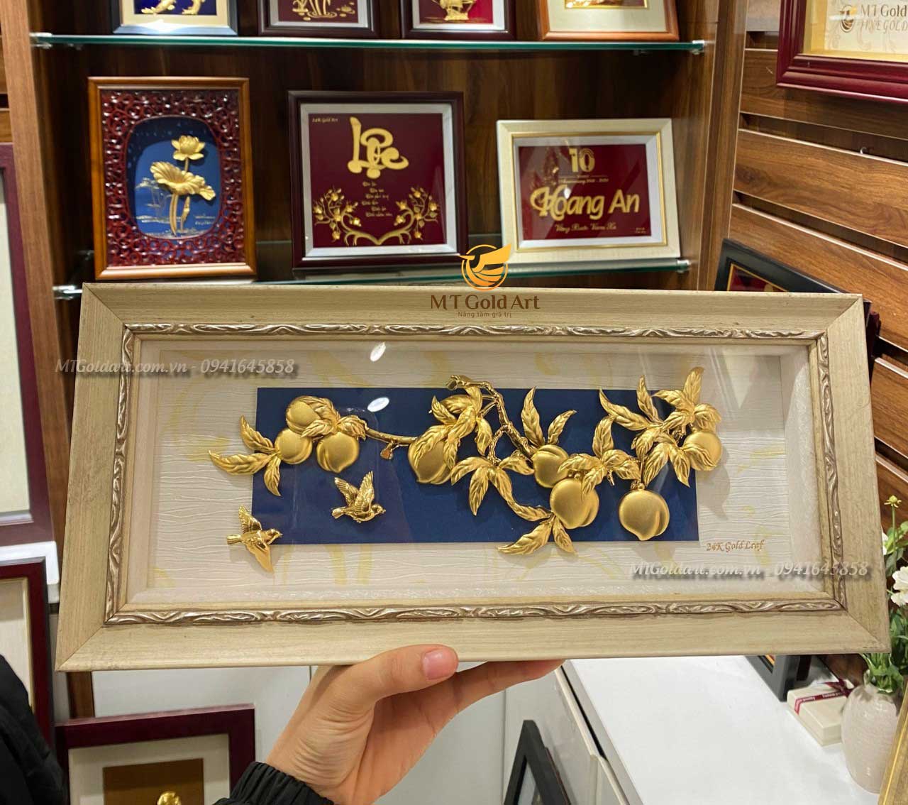 Bí Quyết Chọn Quà Mừng Thọ Ý Nghĩa : 11+ Đơn Hàng Vàng 24K Đã Được MT Gold Art Phục Vụ tranh cây đào tiên-quà mừng thọ cao cấp, ý nghĩa