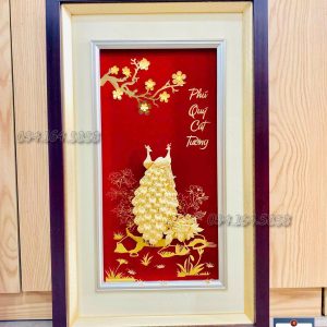 Quà cưới cao cấp- tranh đôi chim công hoa mẫu đơn dát vàng