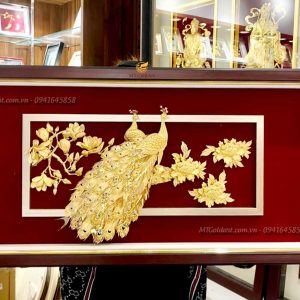 Tranh Đôi Chim công - Hạnh phúc trường tồn (42x81cm) qua cuoi ky niem ngay cuoi y nghia tranh doi chim cong dat vang2