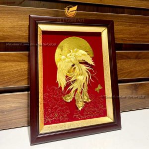 Tranh Phượng hoàng dát vàng (25x32cm)- Quà Tặng Sếp Nữ Ý Nghĩa qua tang sep nu y nghia tranh phuong hoang dat vang
