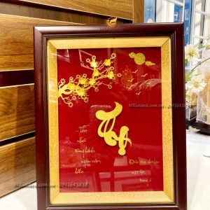 Tranh Chữ Thọ Hoa Mai (25x32cm)- Quà Mừng Thọ Cao Cấp tranh chu tho 2532 qua tang mung tho cao cap y nghia
