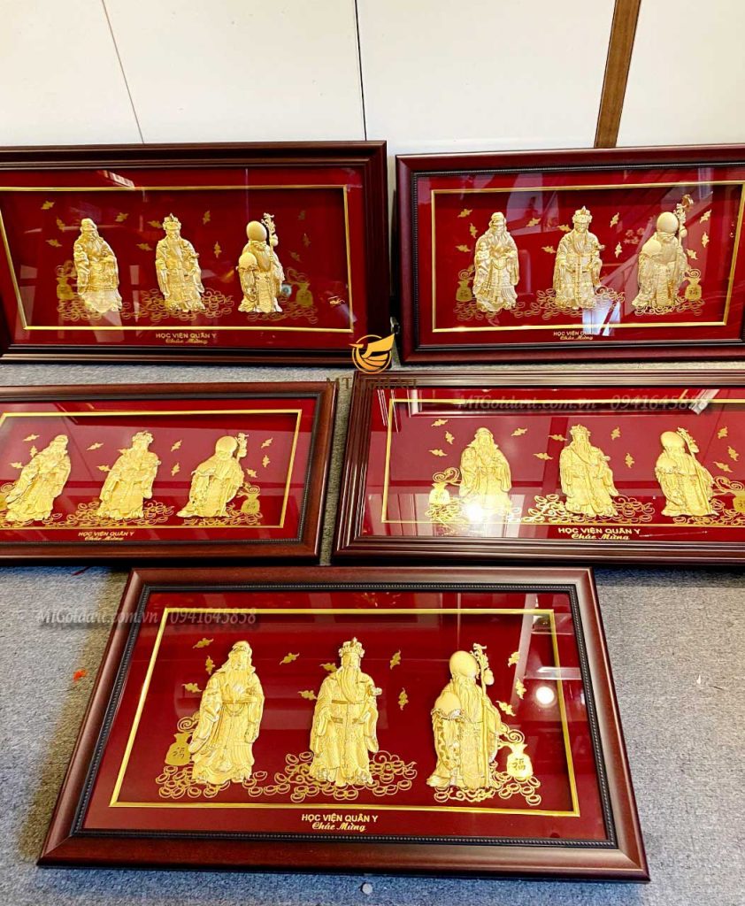 5 Tranh Phúc- Lộc- Thọ - Quà Đặng Lãnh Đạo Cấp Cao Học Viện Quân Y quà tặng lãnh đạo cấp cao học viện quân y- tranh phúc lộc thọ dát vàng