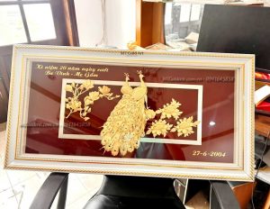quà tặng kỷ niệm 20 năm ngày cưới ba vinh- mẹ gấm- tranh đôi chim công hoa mẫu đơn