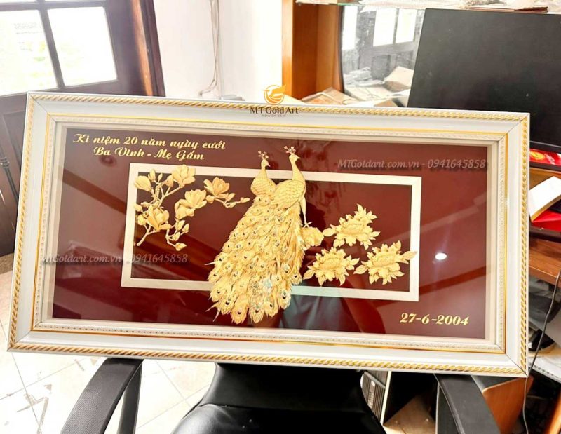 quà tặng kỷ niệm 20 năm ngày cưới ba vinh- mẹ gấm- tranh đôi chim công hoa mẫu đơn