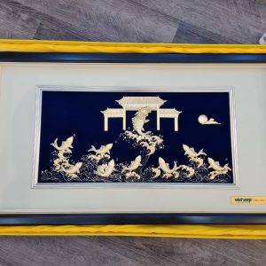 Tranh cá chép vượt vũ môn dát vàng (40x65cm) qua tang doanh nghiep y nghia tranh ca chep vuot vu mon