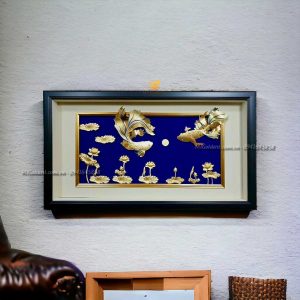 quà tặng tân gia ý nghĩa- tranh cá chép hoa sen dát vàng