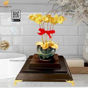 quà tặng sinh nhật đối tác cao cấp- chậu hoa lan 6 nhánh dát vàng