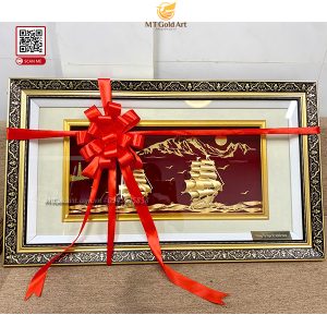 Tranh Thuyền Thuận Buồm Xuôi Gió Dát Vàng (50x90cm) qua tang sinh nhat doi tac tranh thuyen thuan buom xuoi gio