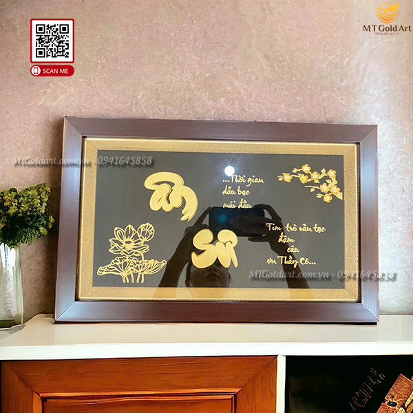 quà 20.11 tặng thầy cô giáo- tranh chữ ân sư dát vàng
