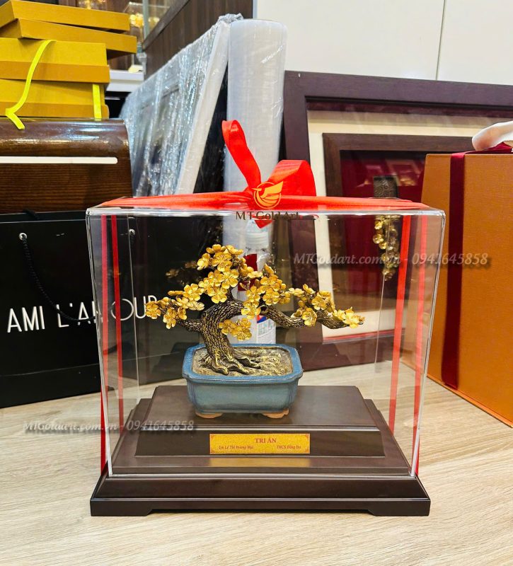 Quà Tri Ân Thầy Cô Giáo 20/11- Chậu Hoa Mai Ngũ Phúc + Bút Ký Dát Vàng quà 20.11 tri ân thầy cô giáo- chậu hoa mai ngũ phúc dát vàng