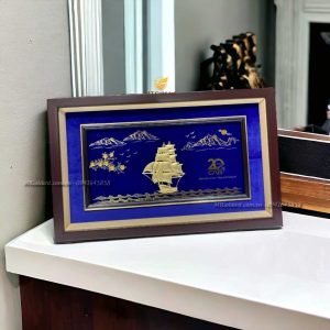 Tranh thuyền thuận buồm xuôi gió dát vàng (40x65cm) - Quà tặng vàng cao cấp