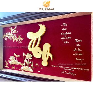 quà mừng thọ- tỉnh ủy nghệ an kính tặng- tranh chữ thọ dát vàng