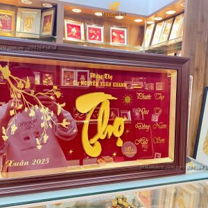 Tranh Chữ Thọ Dát Vàng 24k (40x65cm)- Quà Mừng Thọ Ý Nghĩa qua mung tho cu Nguyen Xuan Khanh xuan 2025 tranh chu tho dat vang