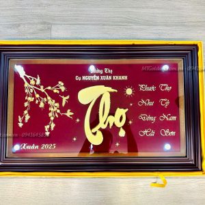 Tranh Chữ Thọ Dát Vàng 24k (40x65cm)- Quà Mừng Thọ Ý Nghĩa qua mung tho cu Nguyen Xuan Khanh xuan 2025 tranh chu tho dat vang2
