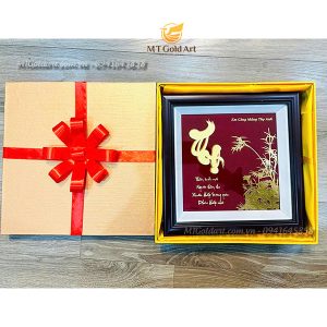 quà tặng mừng thọ Anh- em Công kính tặng- tranh chữ Thọ dát vàng