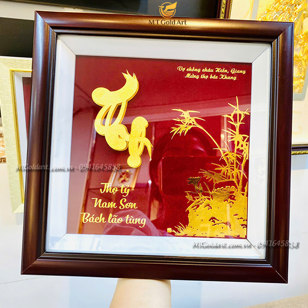 Quà Tặng Mừng Thọ Bác Khang- Vợ Chồng Hiển Giang Kính Tặng quà tặng mừng thọ bác khang- vợ chồng hiến giang- tranh chữ thọ dát vàng