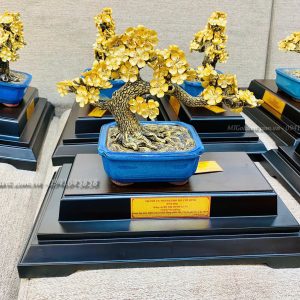quà tết lãnh đạo- thành ủy Thành Phố HCM- chậu hoa mai ngũ phúc dát vàng