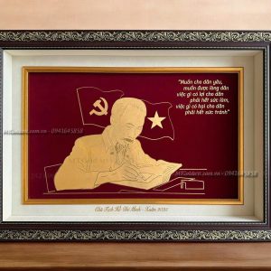 quà tặng cán bộ cấp cao- tranh Chủ tịch Hồ Chí Minh dát vàng