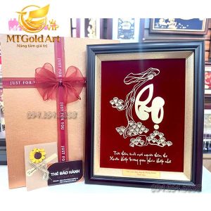 Quà mừng thọ - các con các cháu ông bà Trọng Minh kính tặng- tranh chữ thọ nhũ vàng