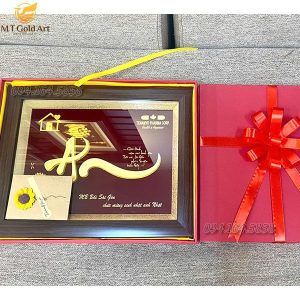 Tranh Chữ An Dát Vàng ( 27x34cm ) qua tang sinh nhat khach hang mb bac sai gon tranh chu an dat vang