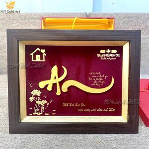 quà tặng sinh nhật khách hàng vip- mb chi nhánh bắc sài gòn- tranh chữ an hoa sen dát vàng