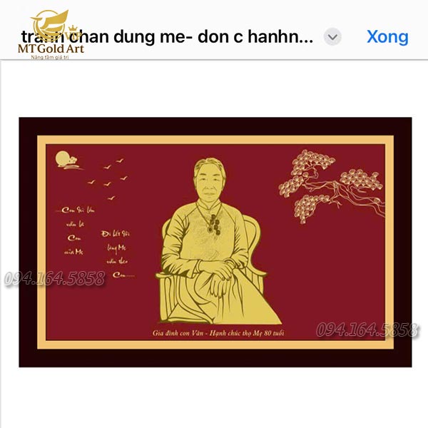 Bản thiết kế 3d tranh chân dung mẹ dát vàng gửi khách