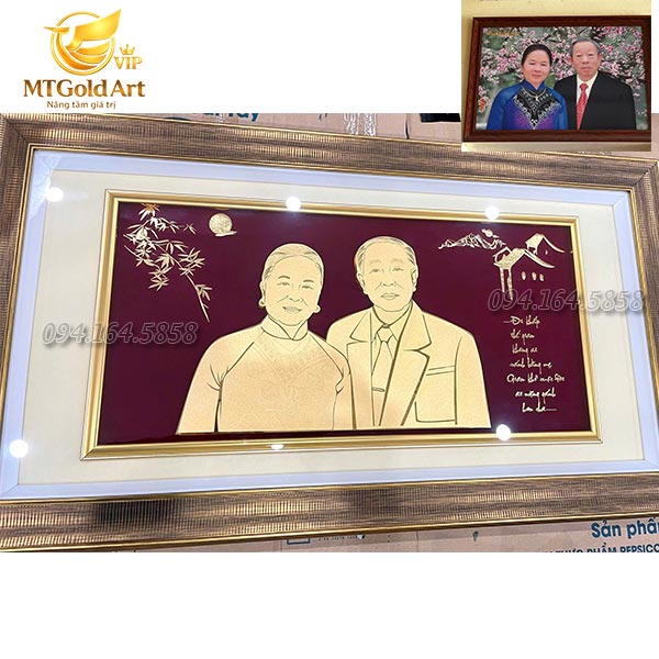 Quà mừng thọ cho bố mẹ- tranh chân dung cha mẹ dát vàng Quà mừng thọ cho bố mẹ- tranh chân dung cha mẹ dát vàng