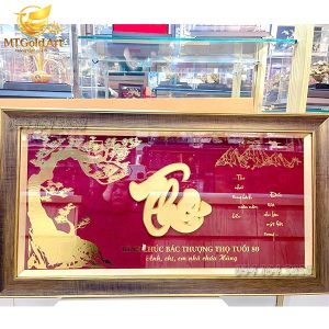 Quà tặng thượng thọ bác tuổi 80- tranh chữ thọ dát vàng