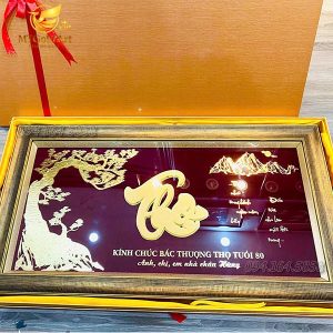 Quà tặng thượng thọ bác tuổi 80- tranh chữ thọ dát vàng