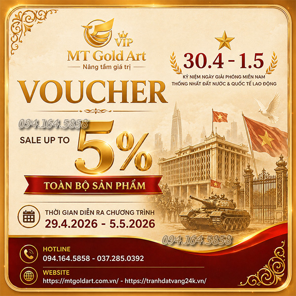 Voucher chương trình khuyến mãi quà vàng MT Gold Art dịp lễ 30.4 -1.5