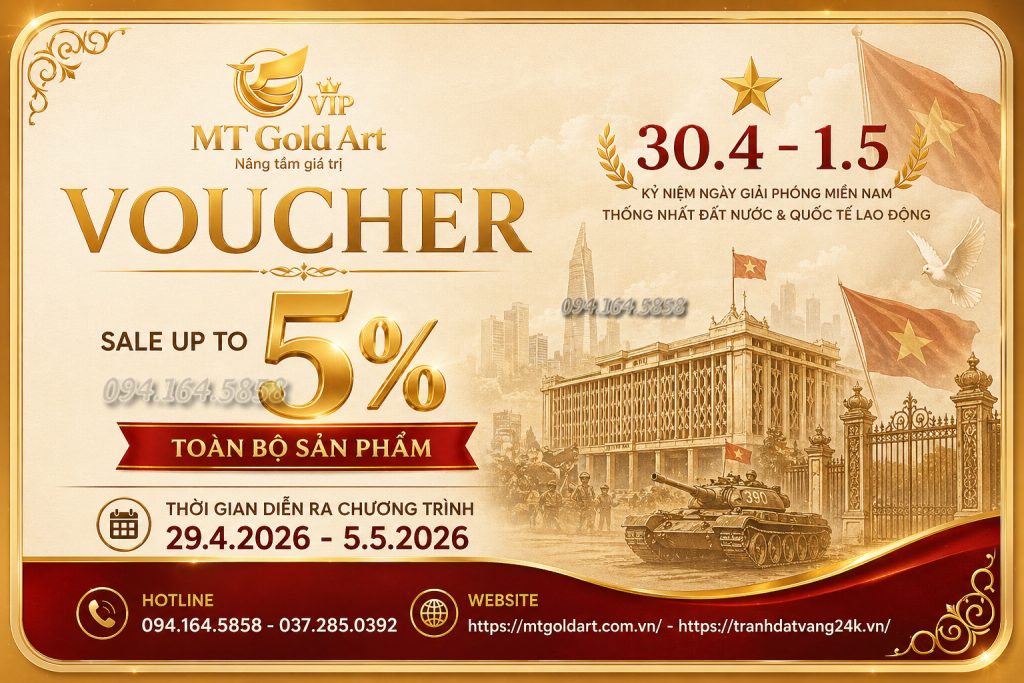 Voucher chương trình khuyến mãi quà vàng MT Gold Art dịp lễ 30.4 -1.5