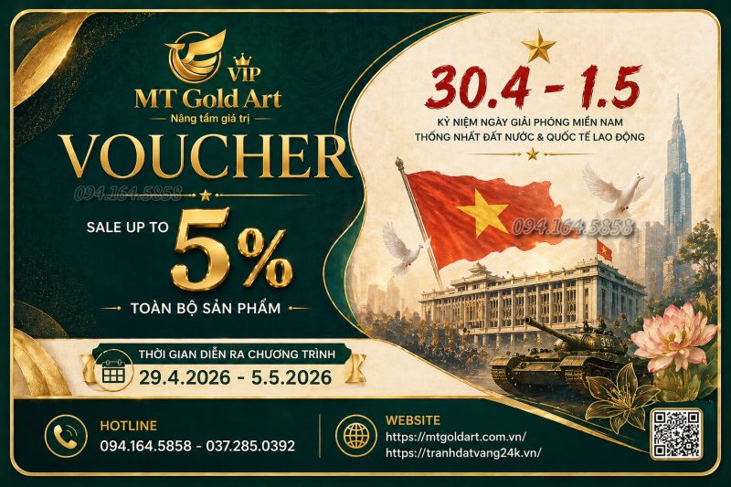 Voucher chương trình khuyến mãi quà vàng MT Gold Art dịp đại lễ 30.4 - 1.5
