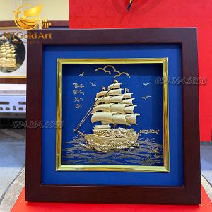 Quà tặng cao cấp - tranh thuyền buồm phong thủy dát vàng