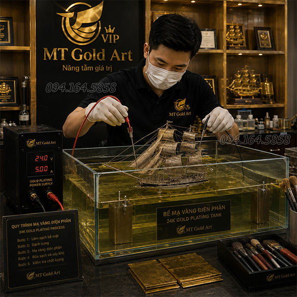 Quy trình mạ vàn chuyên nghiệp tại quà vàng MT Gold Art