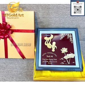 Tranh Chữ Thọ Hoa Sen Dát Vàng - Quà Mừng Thọ Cao Cấp tranh chu tho dat vang qua mung tho 90 tuoi1