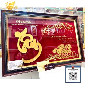 Tranh chữ tâm dát vàng- quà tặng tổng giám đốc Ecotek
